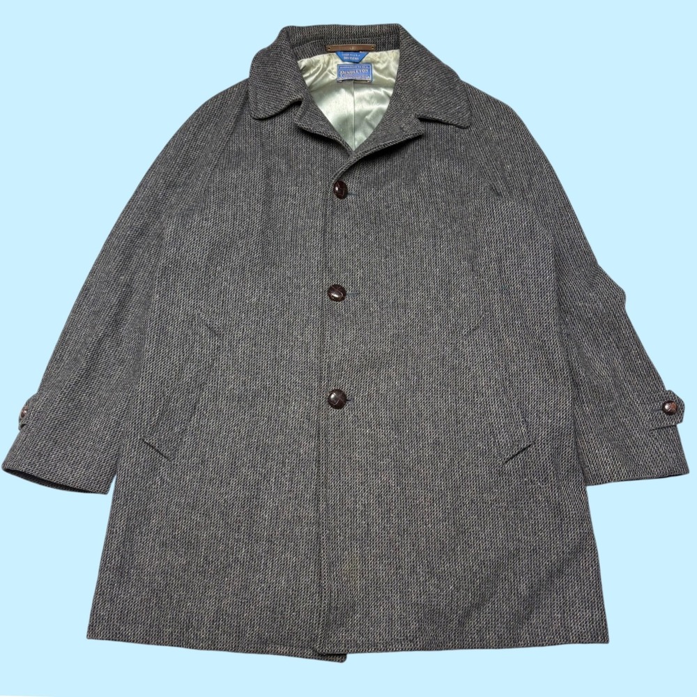 Vintage Pendleton Mens Grey Herringbone Wool Car Coat Overcoat Size 44 USA Made